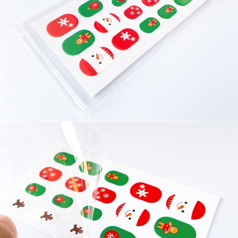 IHUKEIT Christmas Nail Stickers Full Nail Wraps for Kids Self Adhesive Xmas Nail Polish Strips for Kids Girls Nail Art Decoration Fun Cute Holiday Full Nail Decals Recommend for Age 8 and Older (Pack of 12) - Image 3